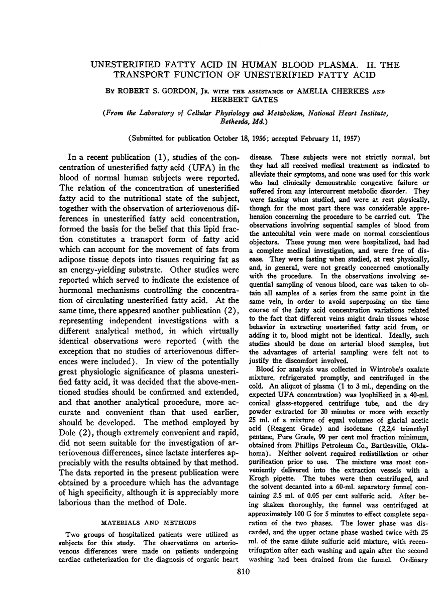 jci unesterified fatty acid in human blood plasma ii the fatty acid function