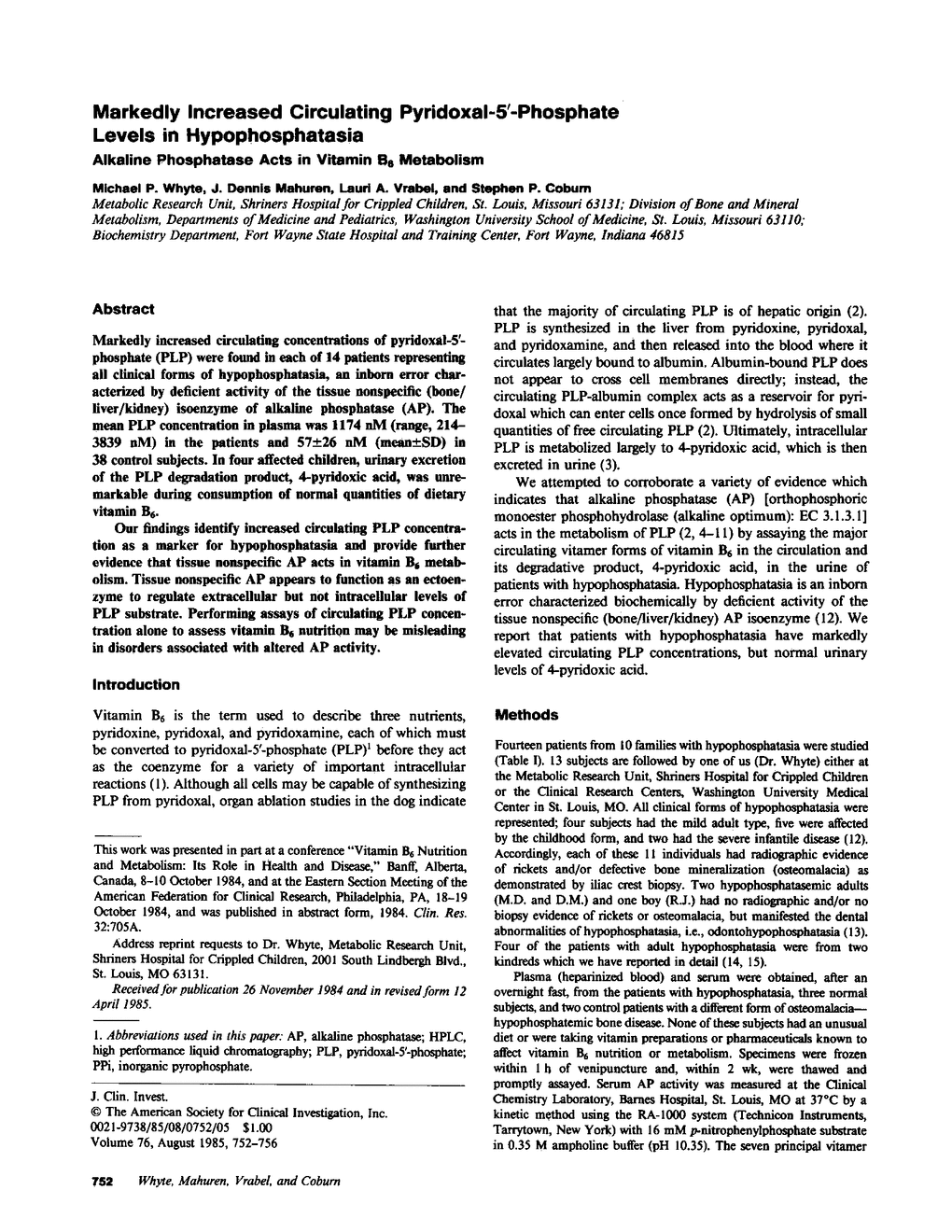JCI Markedly increased circulating pyridoxal5'phosphate levels in