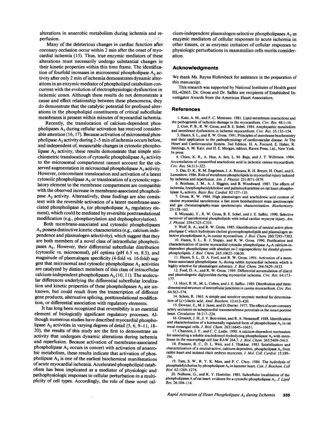jci-the-rapid-and-reversible-activation-of-a-calcium-independent-plasmalogen-selective-phospholipase-a2-during-myocardial-ischemia