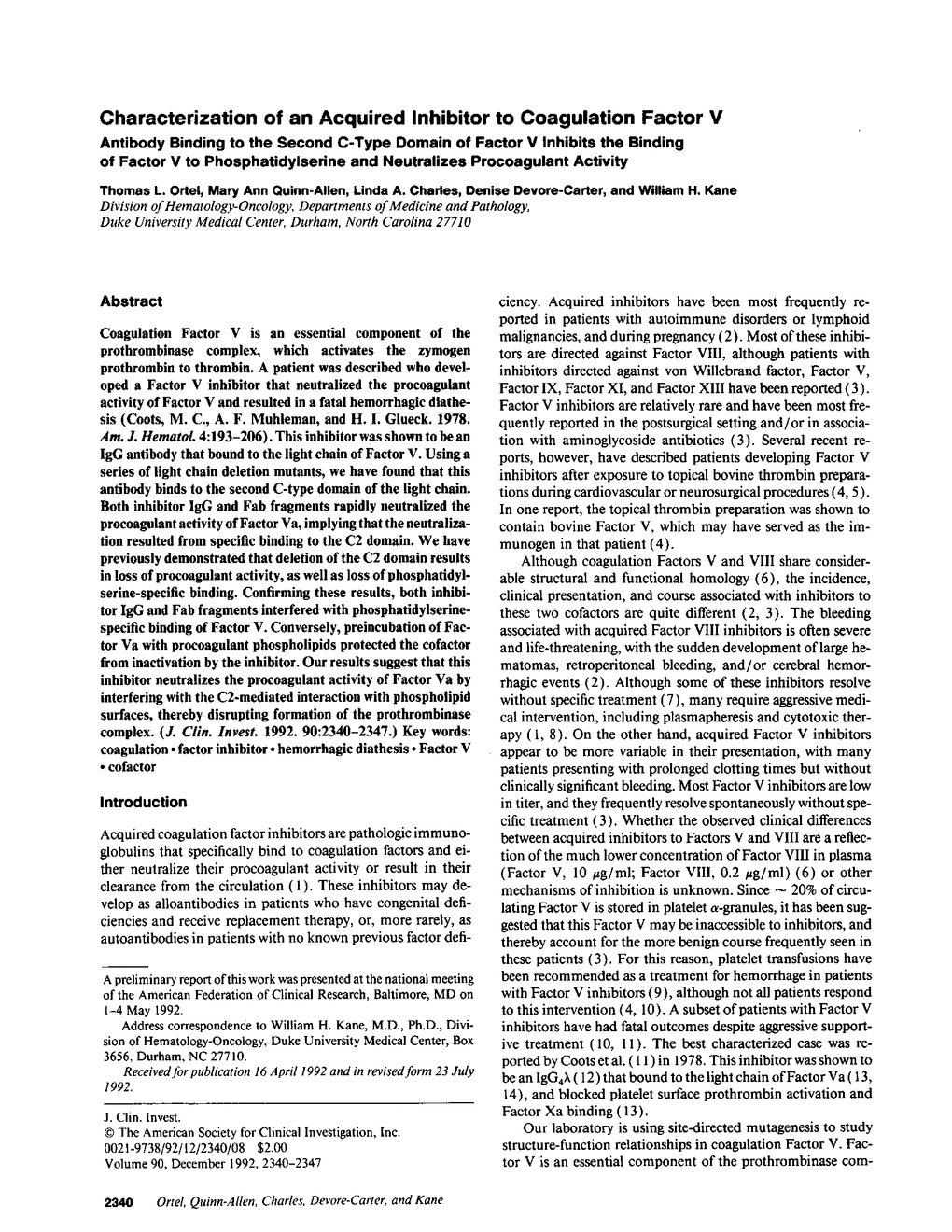 JCI - Characterization of an acquired inhibitor to coagulation factor V ...