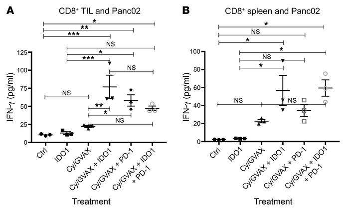 IDO1 inhibitor in combination with GVAX increases IFN-γ expression compa...