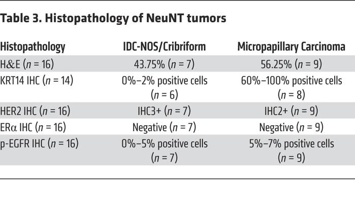 Histopathology of NeuNT tumors