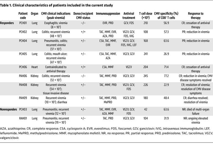 Clinical characteristics of patients included in the current study