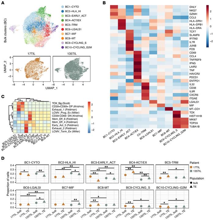 Unsupervised clustering of bulk TILs.
Tetramer-enriched clones showed in...