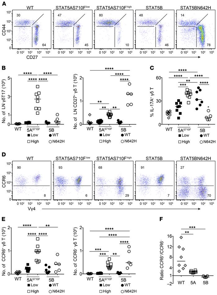 Differential impact of STAT5A and STAT5B on γδT17 and CD27+ γδ T cells.
...
