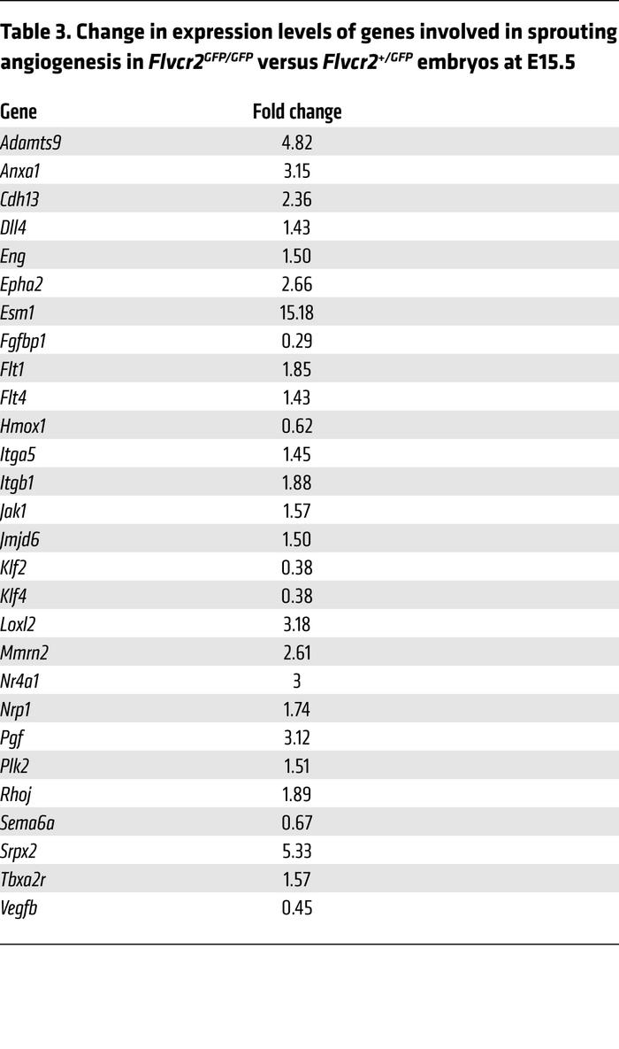 Change in expression levels of genes involved in sprouting angiogenesis ...