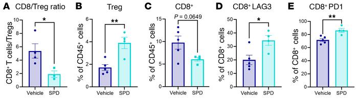 Exogenous treatment with SPD decreases cytotoxicity of CD8+ T cells.
Aft...