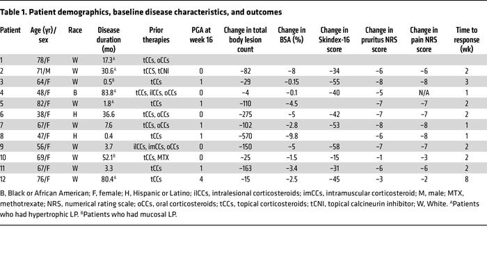 Patient demographics, baseline disease characteristics, and outcomes