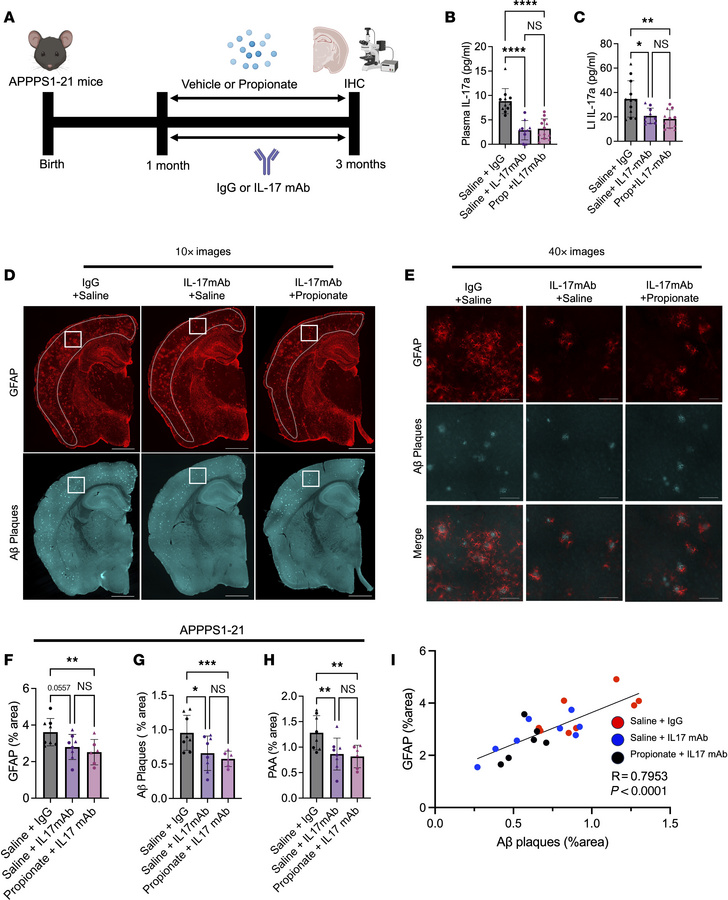 Propionate-induced reductions in GFAP+ reactive astrocytosis and Aβ amyl...
