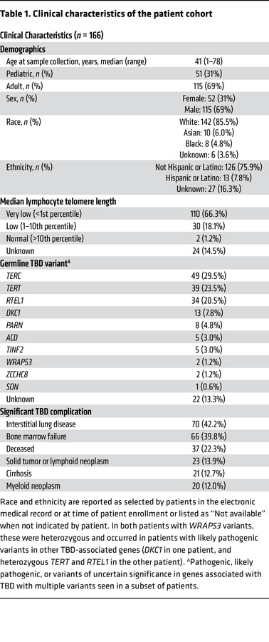Clinical characteristics of the patient cohort