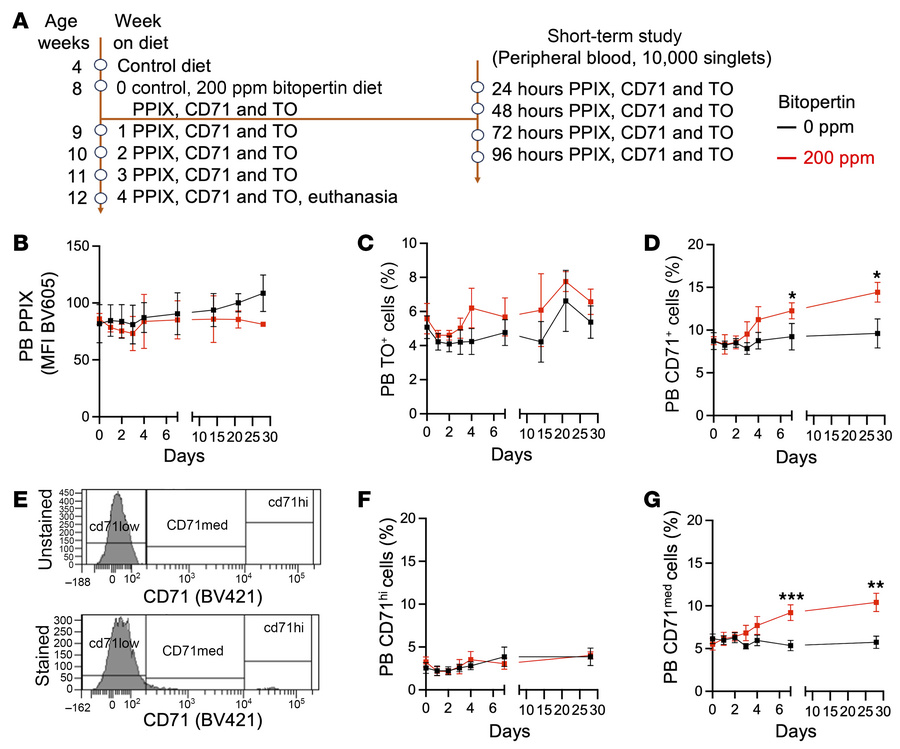 Percentage of reticulocytes in EPP mice fed a 200 ppm bitopertin diet.
(...