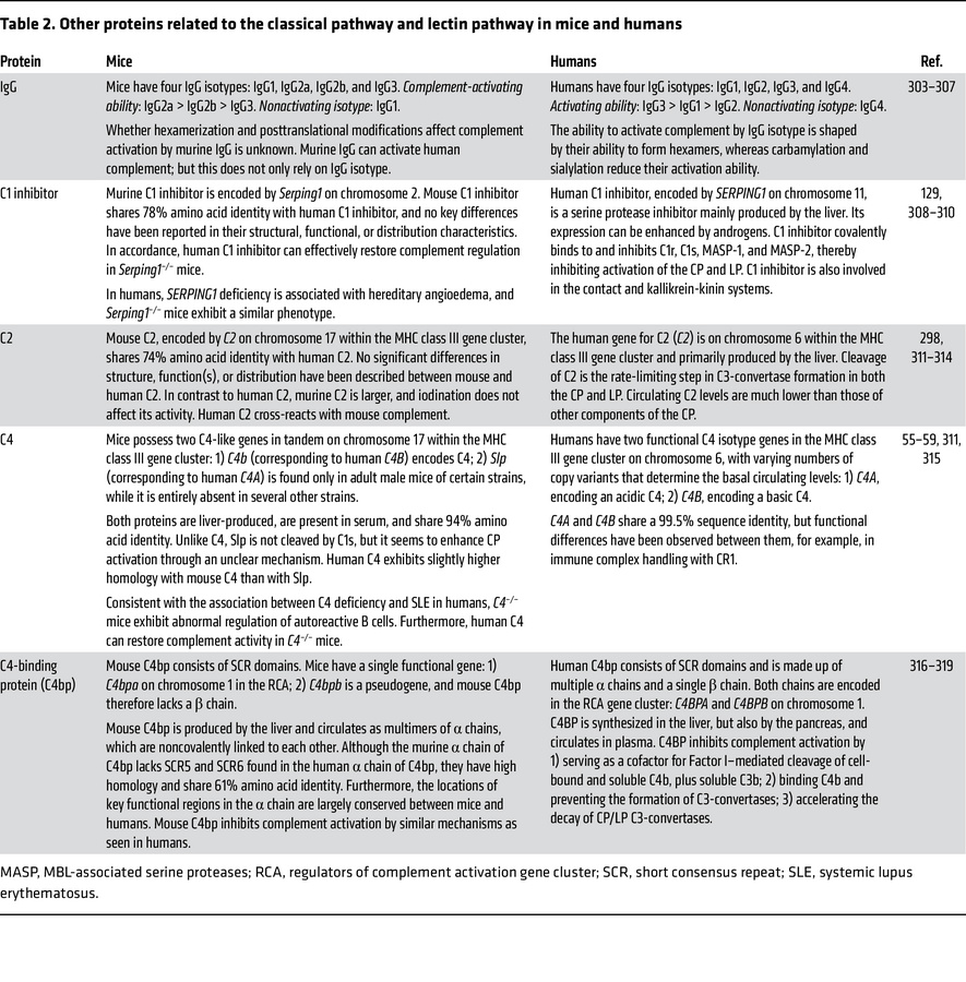Other proteins related to the classical pathway and lectin pathway in mi...