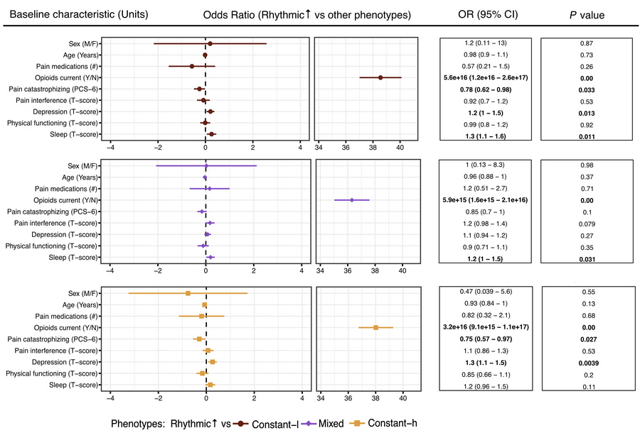 Biopsychosocial measures from the CLBP cohort differ across grouped pain...