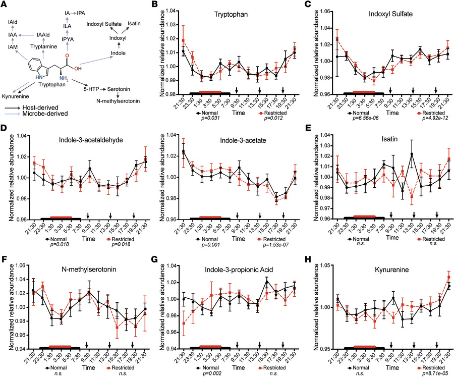 Host and microbially influenced metabolites of tryptophan metabolism exh...