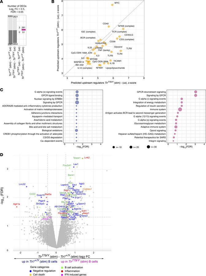 Differences in B cell–signaling qualities driven by TLR777 or TLR779.
Tr...
