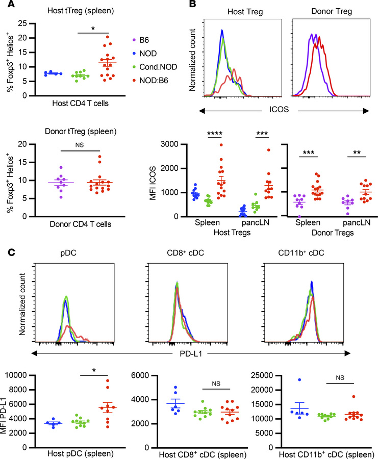 Peripheral Tregs are associated with tolerogenic DC types.
(A) CD45.1+ t...
