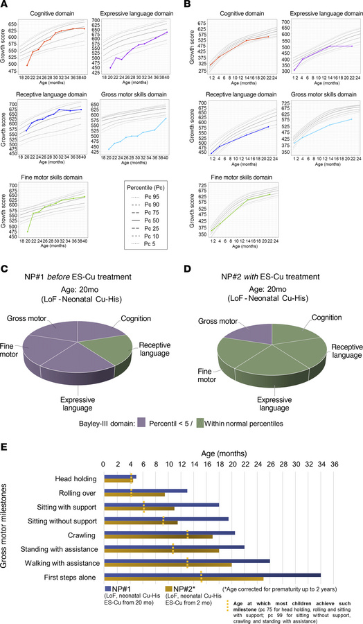 Evolution of neurodevelopmental milestones in NP#1 and NP#2 following th...