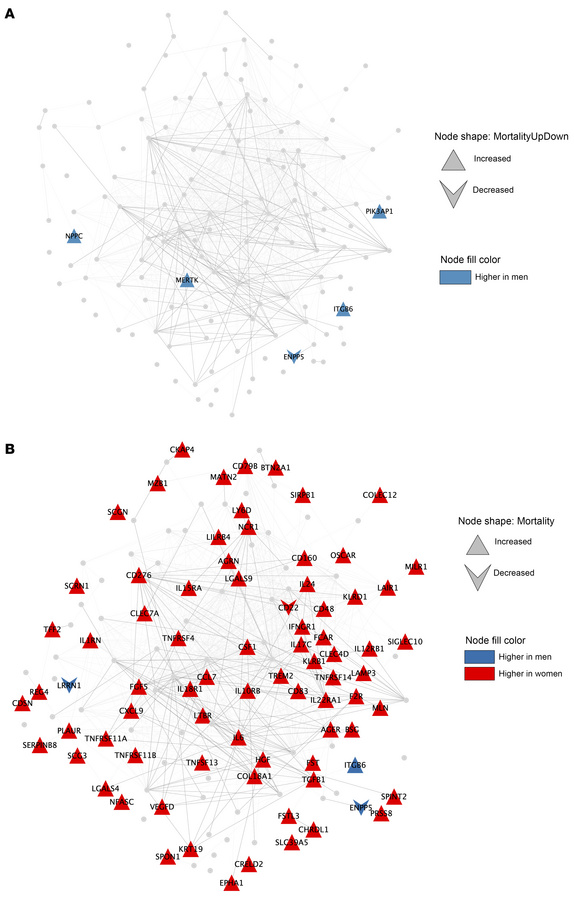 Sex differences in mortality-associated plasma proteins stratified by ag...