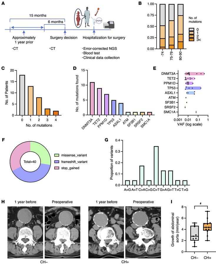 Analysis of clonal hematopoiesis in patients with aortic aneurysm.
(A) S...
