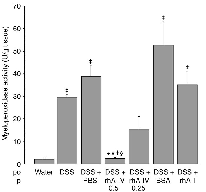 MPO activity in colonic tissue of water-treated control mice, animals re...