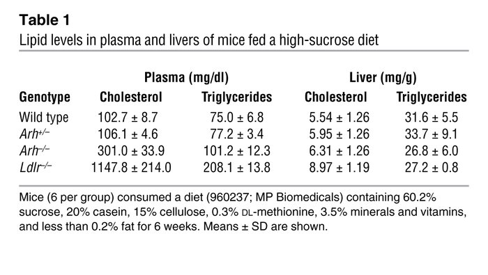 Lipid levels in plasma and livers of mice fed a high-sucrose diet