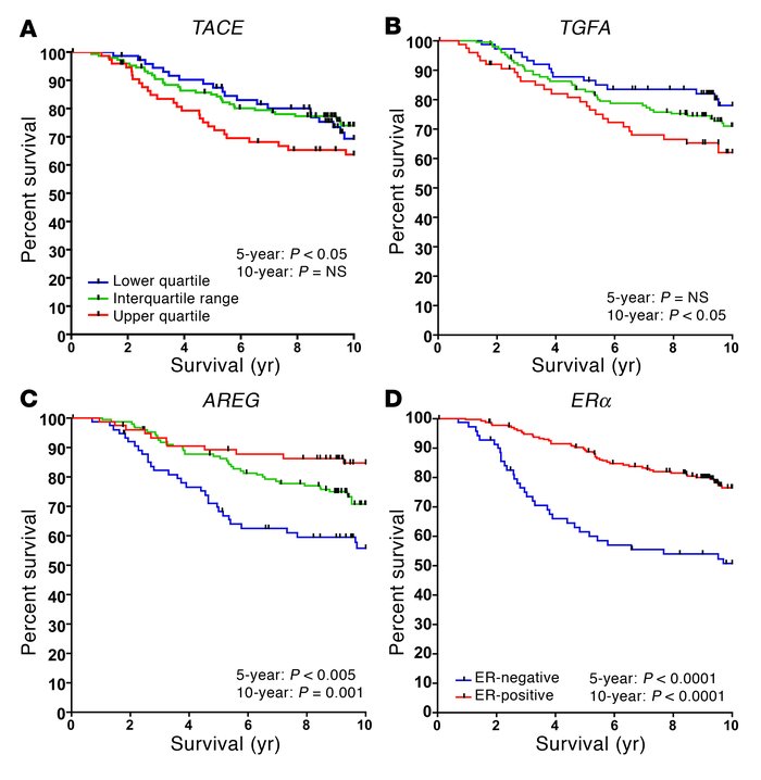 Kaplan-Meier survival analysis of 295 human breast tumors stratified by ...
