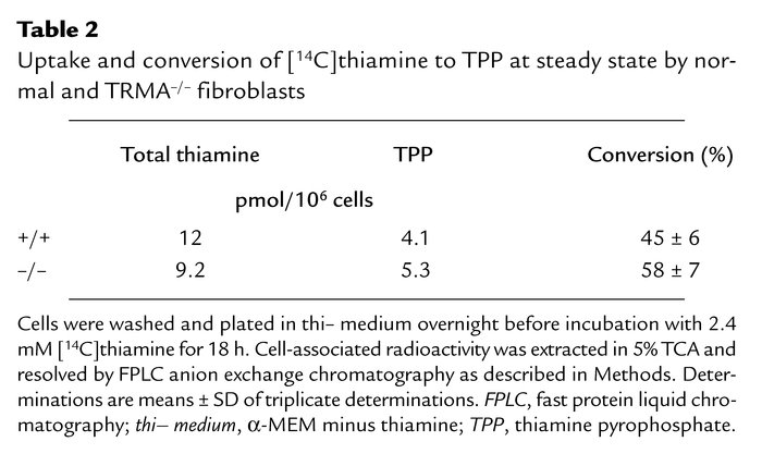 Uptake and conversion of [14C]thiamine to TPP at steady state by normal ...