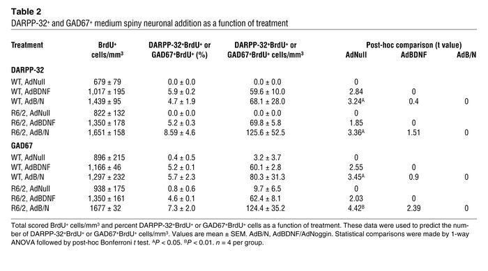 DARPP-32+ and GAD67+ medium spiny neuronal addition as a function of tre...