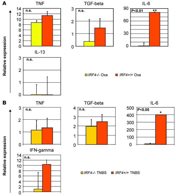 Differences in mucosal IL-6 expression between WT and IRF4-deficient mic...