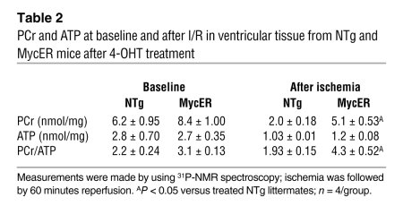 PCr and ATP at baseline and after I/R in ventricular tissue from NTg and...