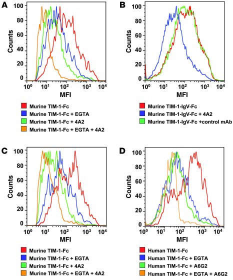 TIM-1 protein binding to DCs and blockade using anti–TIM-1 mAbs.
(A) Bin...