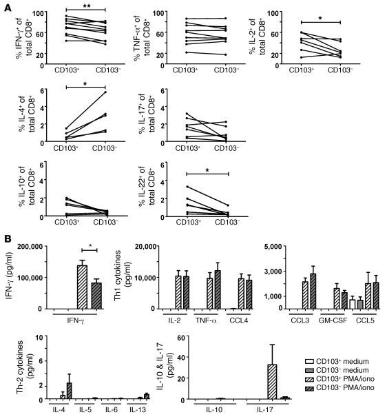 CD103+ and CD103– lung CD8+ T cells produce high amounts of IFN-γ and ot...