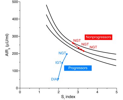 Changes in AIRg relative to changes in SI index in Pima Indian subjects ...