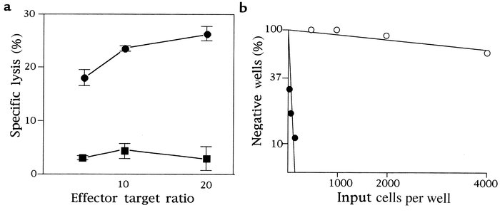 (a) Cytotoxicity toward autologous LCLs of TILs (filled circles) and IL-...