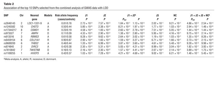 Meta-analysis of the 2 most significant SNPs of CHST3