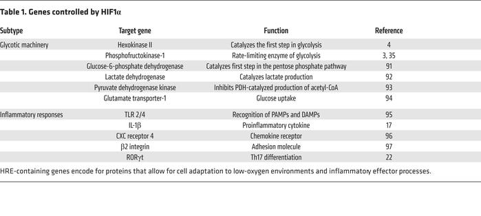 Genes controlled by HIF1α