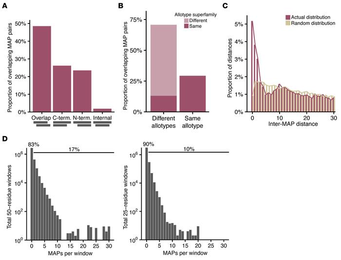 Spatial distribution of MAPs along source proteins.
(A) Distribution of ...