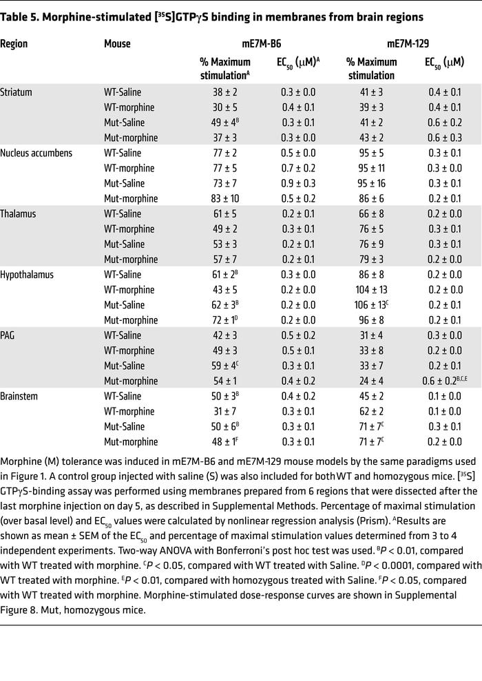 Morphine-stimulated [35S]GTPγS binding in membranes from brain regions