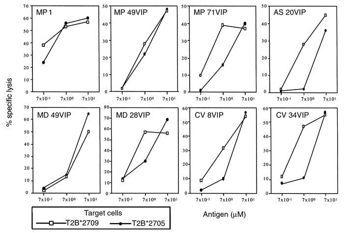Comparison of CTL line reactivity against VIP1R 400-408 epitope presente...