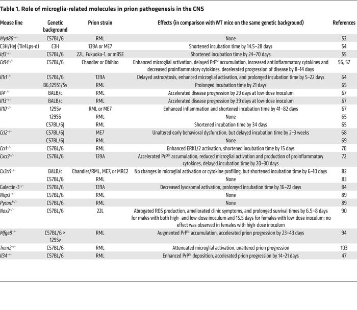 Role of microglia-related molecules in prion pathogenesis in the CNS
